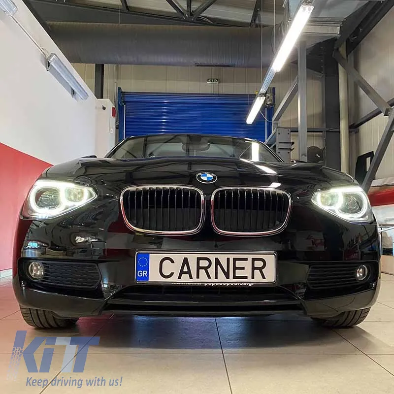 Headlights Set Suitable for BMW 1 F20 / F21 11-14 LED Angel Eyes Black H7 With Motor Depo