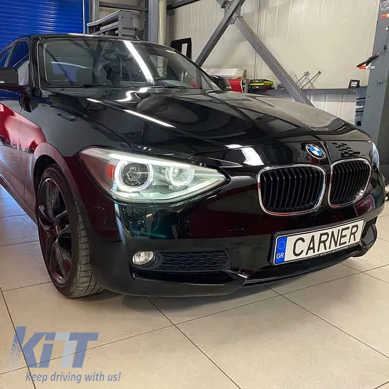 Headlights Set Suitable for BMW 1 F20 / F21 11-14 LED Angel Eyes Black H7 With Motor Depo