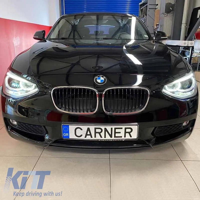 Headlights Set Suitable for BMW 1 F20 / F21 11-14 LED Angel Eyes Black H7 With Motor Depo