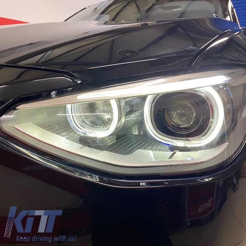 Headlights Set Suitable for BMW 1 F20 / F21 11-14 LED Angel Eyes Black H7 With Motor Depo
