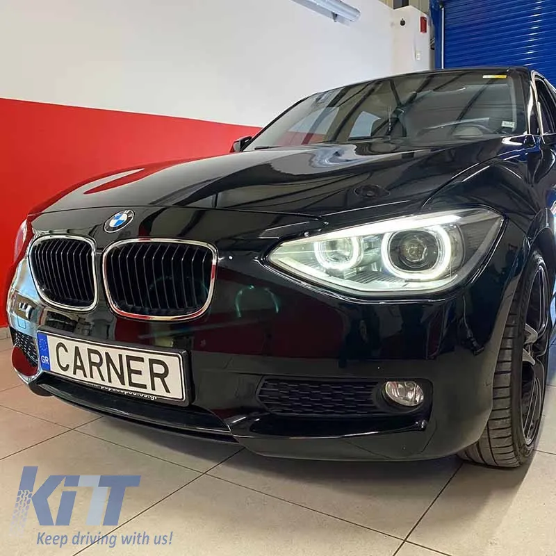 Headlights Set Suitable for BMW 1 F20 / F21 11-14 LED Angel Eyes Black H7 With Motor Depo