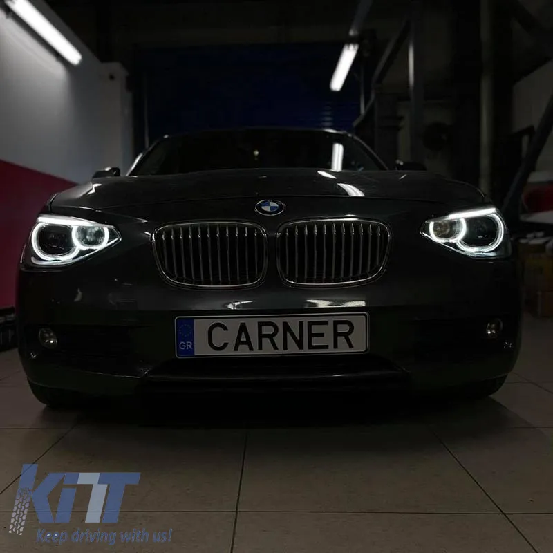 Headlights Set Suitable for BMW 1 F20 / F21 11-14 LED Angel Eyes Black H7 With Motor Depo