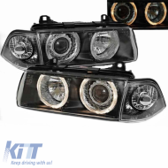 Headlights Set Suitable for BMW 3 E36 90-99 Sedan / Compact / Touring Angel Eyes Black H7/H7 Depo