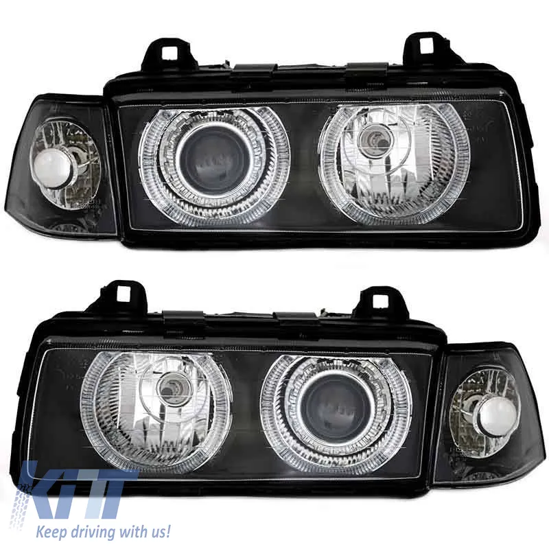 Headlights Set Suitable for BMW 3 E36 90-99 Sedan / Compact / Touring Angel Eyes Black H7/H7 Depo