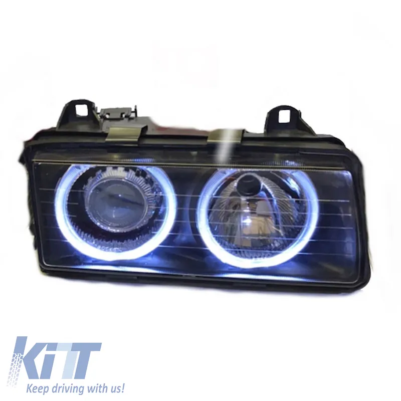 Headlights Set Suitable for BMW 3 E36 Coupe / Sedan / Compact / Touring 90-99 Angel Eyes Black H7/H7 Carner