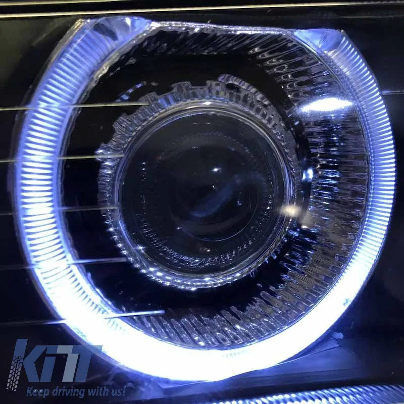 Headlights Set Suitable for BMW 3 E36 Coupe / Sedan / Compact / Touring 90-99 Angel Eyes Black H7/H7 Carner