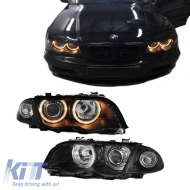 Headlights Set Suitable for BMW 3 E46 Sedan/Caravan 99-01 Angel Eyes Black H7/H7 With Motor Depo