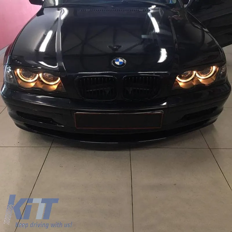 Headlights Set Suitable for BMW 3 E46 Sedan/Caravan 99-01 Angel Eyes Black H7/H7 With Motor Depo