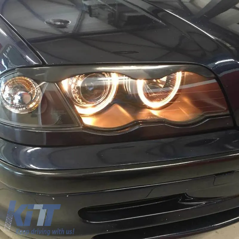 Headlights Set Suitable for BMW 3 E46 Sedan/Caravan 99-01 Angel Eyes Black H7/H7 With Motor Depo