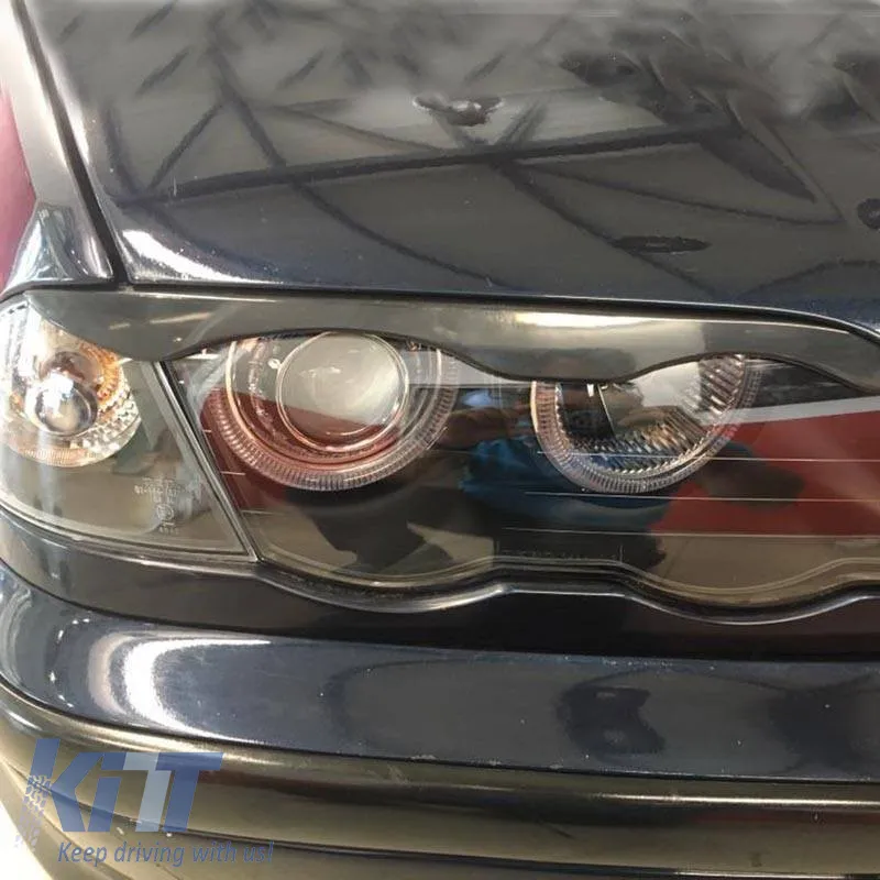 Headlights Set Suitable for BMW 3 E46 Sedan/Caravan 99-01 Angel Eyes Black H7/H7 With Motor Depo