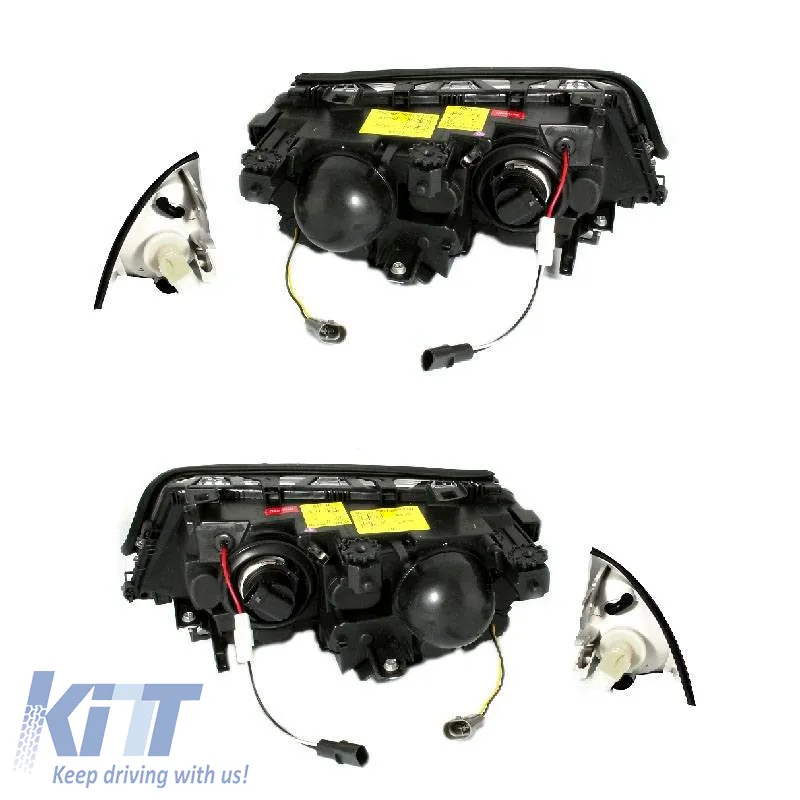 Headlights Set Suitable for BMW 3 E46 Sedan/Caravan 99-01 Angel Eyes Black H7/H7 With Motor Depo