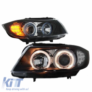 Headlights Set Suitable for BMW 3 E90 / E91 05-08 Angel Eyes & LED Signal Black H7/H7 Depo