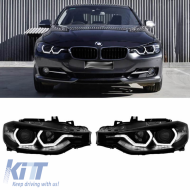 Headlights Set Suitable for BMW 3 F30 / F31 11-15 3D Angel Eyes Black H7/H7 With Motor Sonar