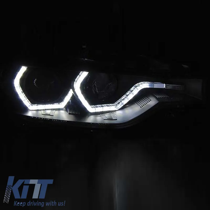 Headlights Set Suitable for BMW 3 F30 / F31 11-15 3D Angel Eyes Black H7/H7 With Motor Sonar