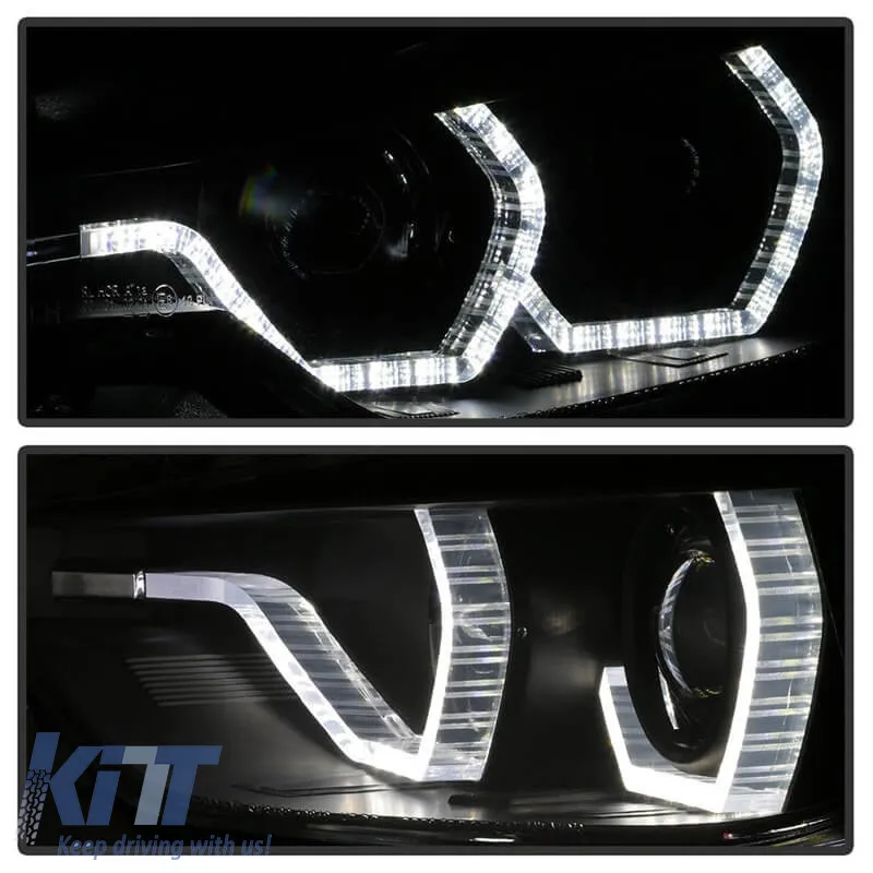 Headlights Set Suitable for BMW 3 F30 / F31 11-15 3D Angel Eyes Black H7/H7 With Motor Sonar