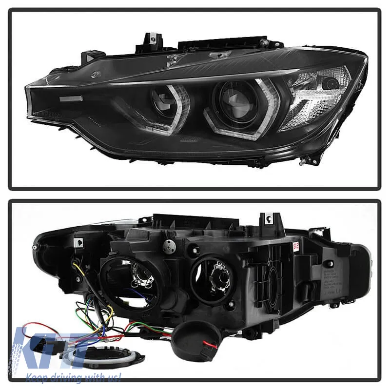 Headlights Set Suitable for BMW 3 F30 / F31 11-15 3D Angel Eyes Black H7/H7 With Motor Sonar