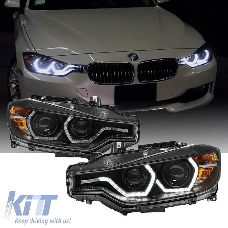 Headlights Set Suitable for BMW 3 F30 / F31 11-15 3D Angel Eyes Black H7/H7 With Motor Sonar