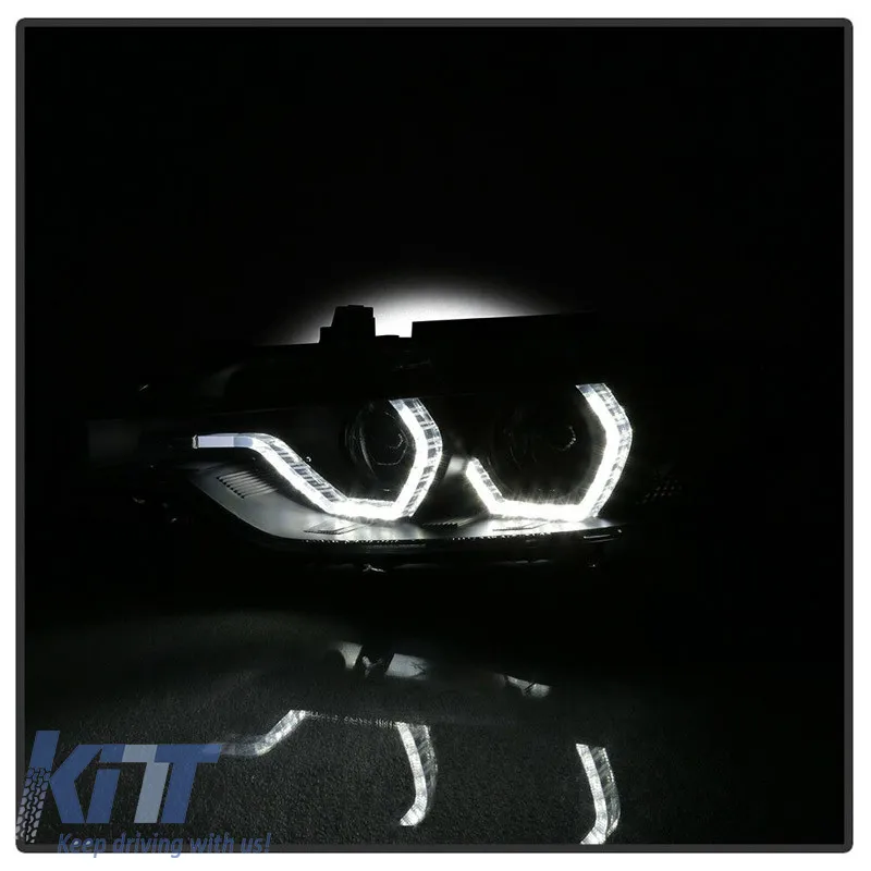 Headlights Set Suitable for BMW 3 F30 / F31 11-15 3D Angel Eyes Black H7/H7 With Motor Sonar