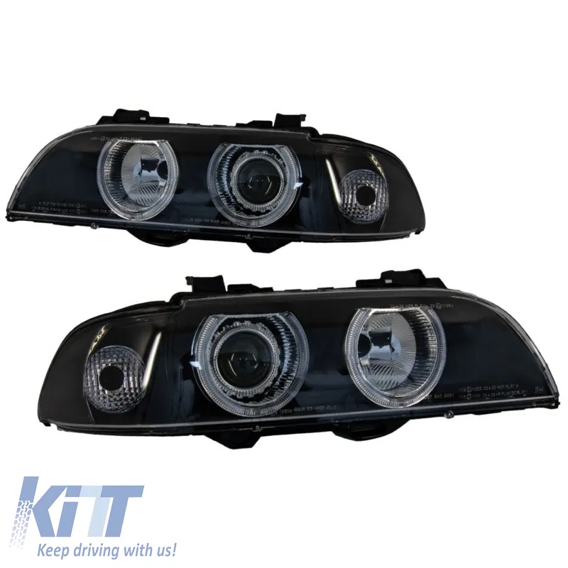 Headlights Set Suitable for BMW 5 E39 95-03 Angel Eyes Facelift LCI Look Black/Grey H7/H7 Manual Carner