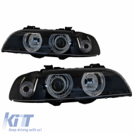 Headlights Set Suitable for BMW 5 E39 95-03 Angel Eyes Facelift LCI Look Black/Grey H7/H7 Manual Carner