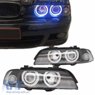 Headlights Set Suitable for BMW 5 E39 95-03 Angel Eyes Facelift LCI Look Black H7/H7 Manual Carner
