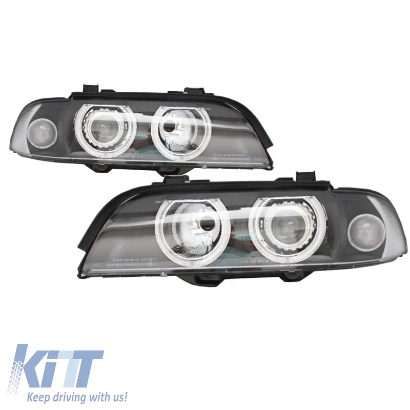Headlights Set Suitable for BMW 5 E39 95-03 Angel Eyes Facelift LCI Look Black H7/H7 Manual Carner