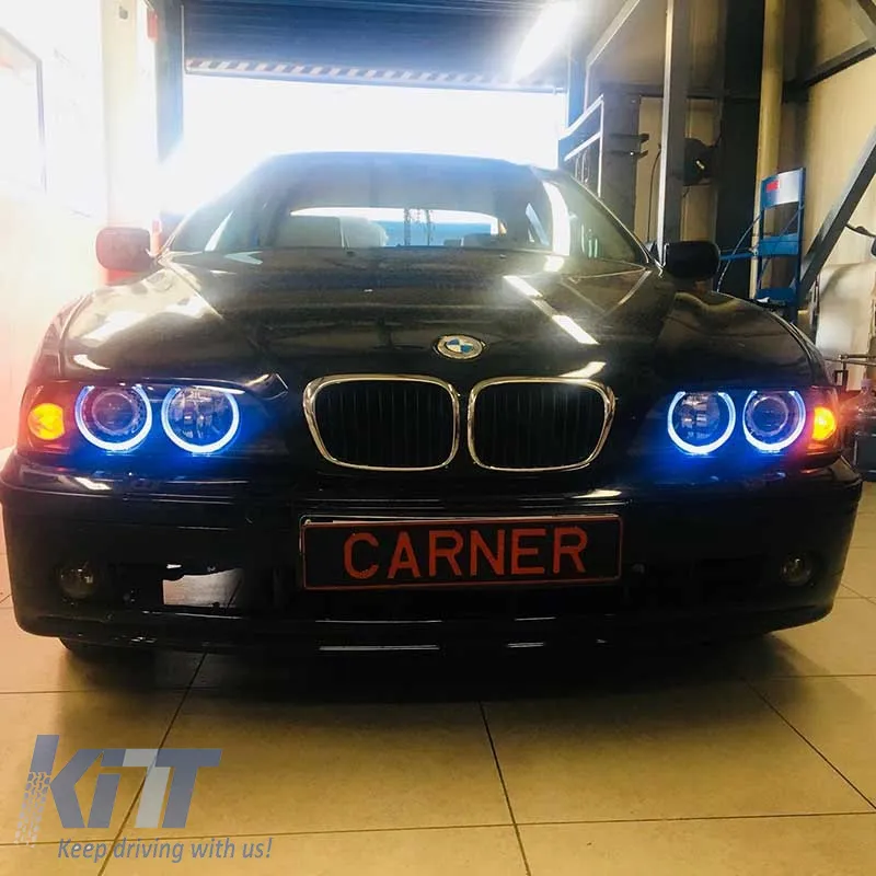 Headlights Set Suitable for BMW 5 E39 95-03 Angel Eyes Facelift LCI Look Black H7/H7 Manual Carner