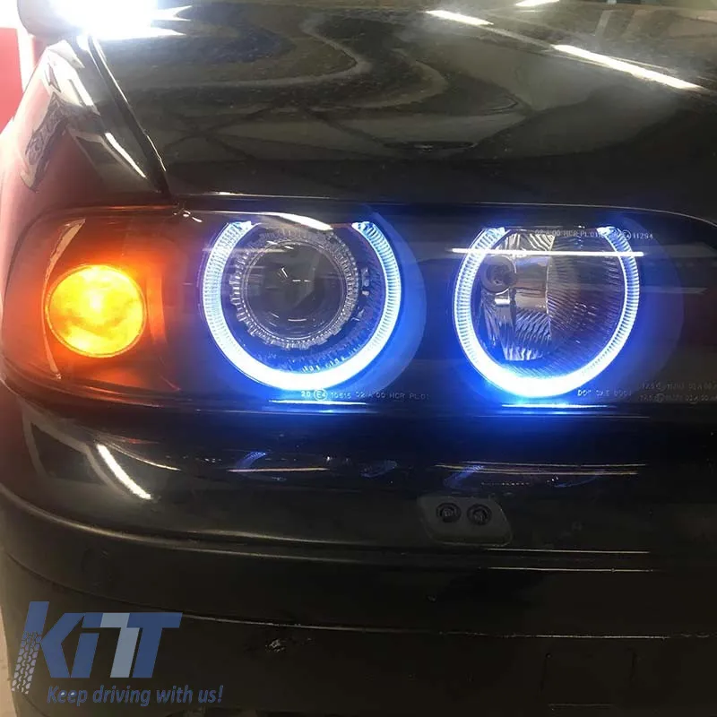 Headlights Set Suitable for BMW 5 E39 95-03 Angel Eyes Facelift LCI Look Black H7/H7 Manual Carner