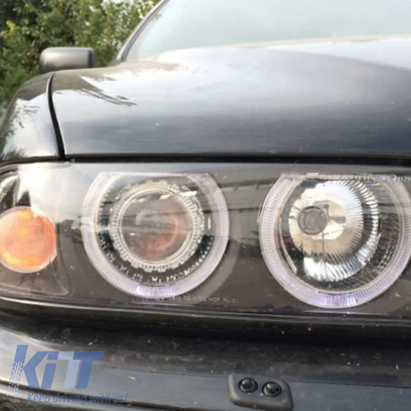 Headlights Set Suitable for BMW 5 E39 95-03 Angel Eyes Facelift LCI Look Black H7/H7 Manual Carner