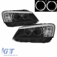 Headlights Set Suitable for BMW X3 F25 10-07.14 Angel Eyes Black LED