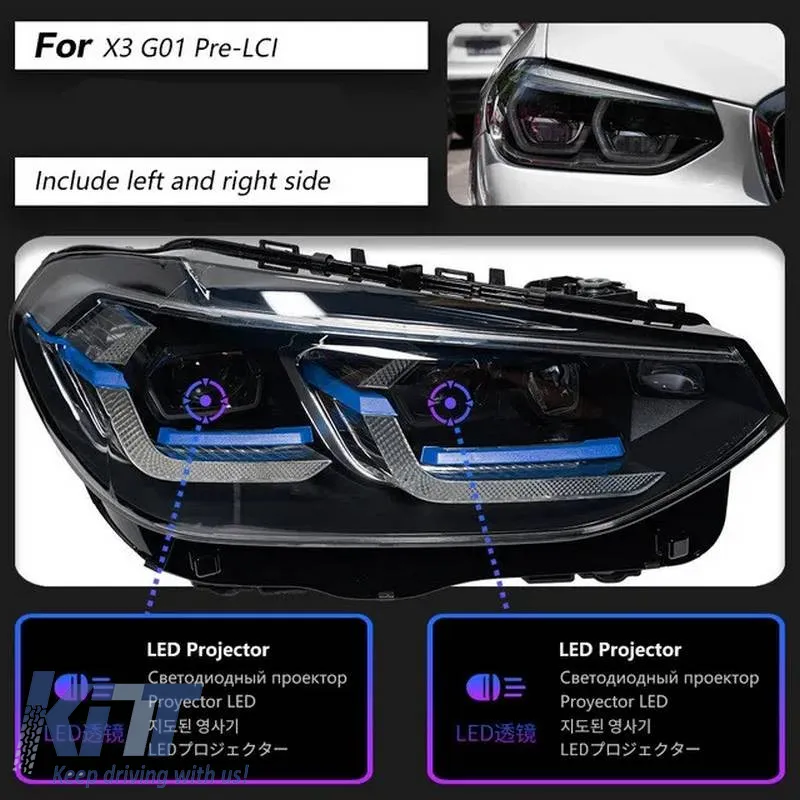 Headlights Set Suitable for BMW X3 G01 / G08 18-22 LED Laser Style Black Carner