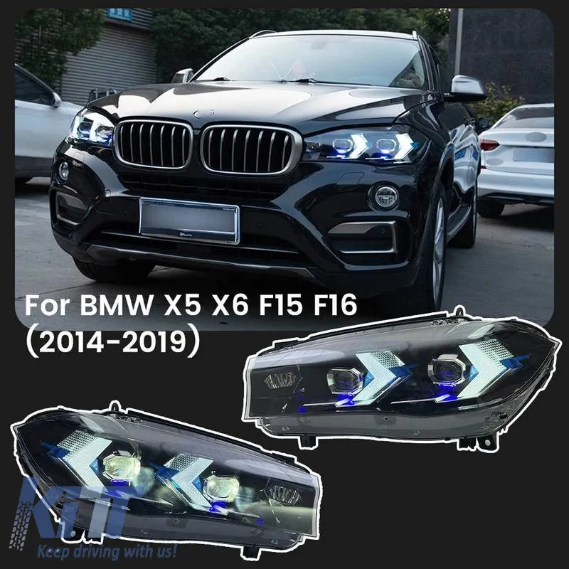 Headlights Set suitable for Bmw X5 F15 (2013-2018) / X6 F16 (2014-2019) Conversion to G05 / G06 Look Black Carner