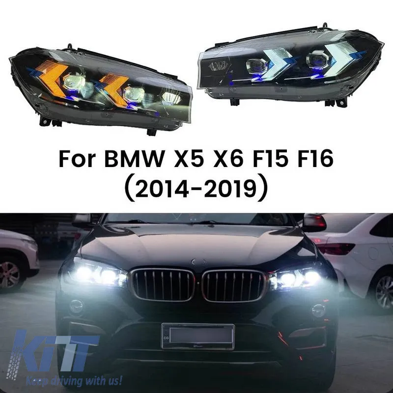 Headlights Set suitable for Bmw X5 F15 (2013-2018) / X6 F16 (2014-2019) Conversion to G05 / G06 Look Black Carner