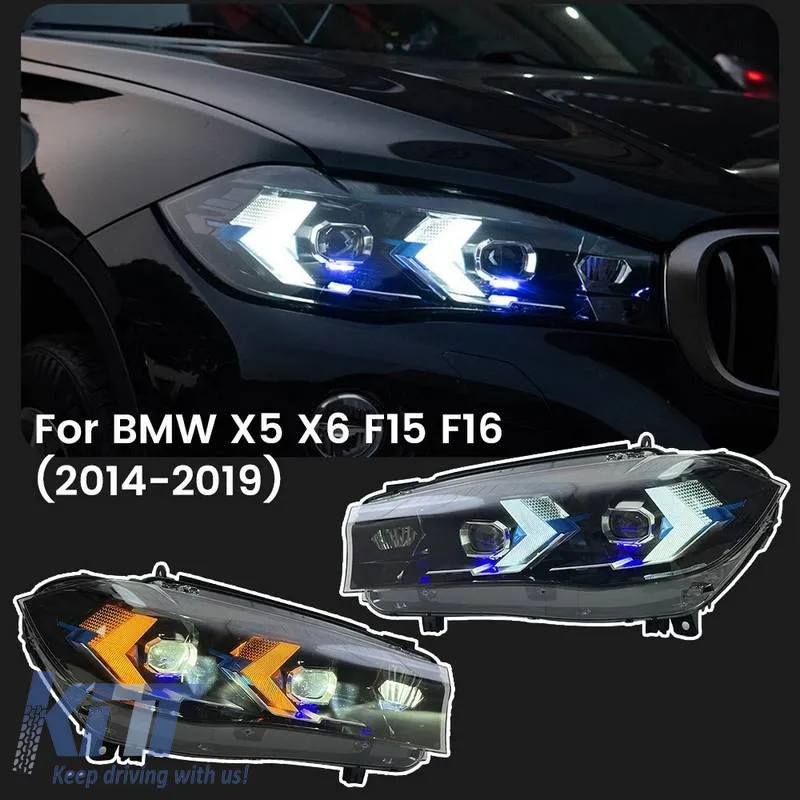 Headlights Set suitable for Bmw X5 F15 (2013-2018) / X6 F16 (2014-2019) Conversion to G05 / G06 Look Black Carner