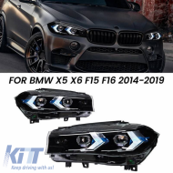 Headlights Set suitable for Bmw X5 F15 (2013-2018) / X6 F16 (2014-2019) Conversion to G05 / G06 Look Black Carner