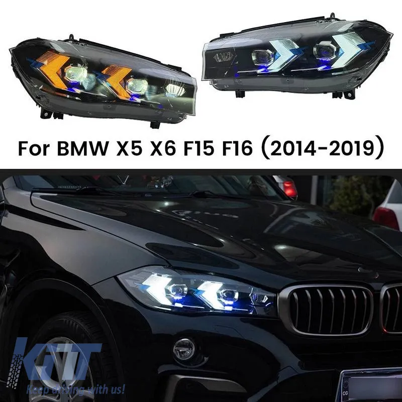 Headlights Set suitable for Bmw X5 F15 (2013-2018) / X6 F16 (2014-2019) Conversion to G05 / G06 Look Black Carner