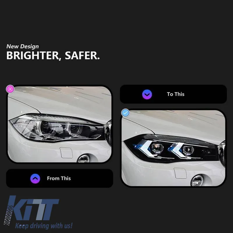 Headlights Set suitable for Bmw X5 F15 (2013-2018) / X6 F16 (2014-2019) Conversion to G05 / G06 Look Black Carner