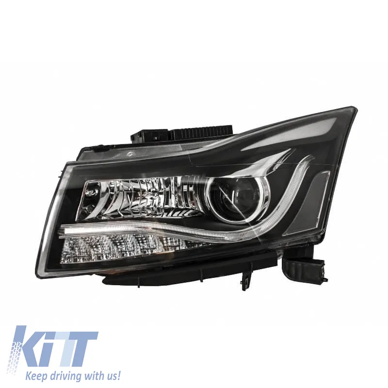 Headlights Set Suitable for Chevrolet Cruze 09-14 Tube DRL & Led Signal H7/H1 Black Manual Carner