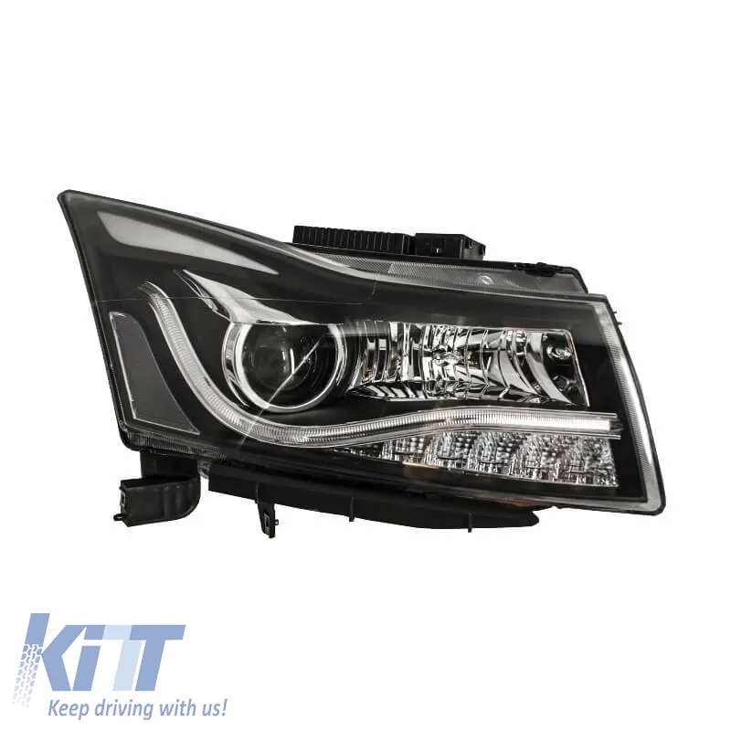 Headlights Set Suitable for Chevrolet Cruze 09-14 Tube DRL & Led Signal H7/H1 Black Manual Carner