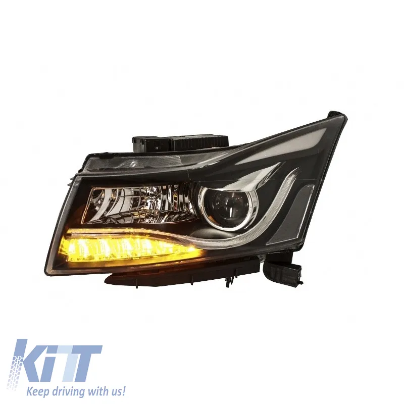 Headlights Set Suitable for Chevrolet Cruze 09-14 Tube DRL & Led Signal H7/H1 Black Manual Carner