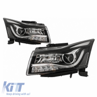 Headlights Set Suitable for Chevrolet Cruze 09-14 Tube DRL & Led Signal H7/H1 Black Manual Carner