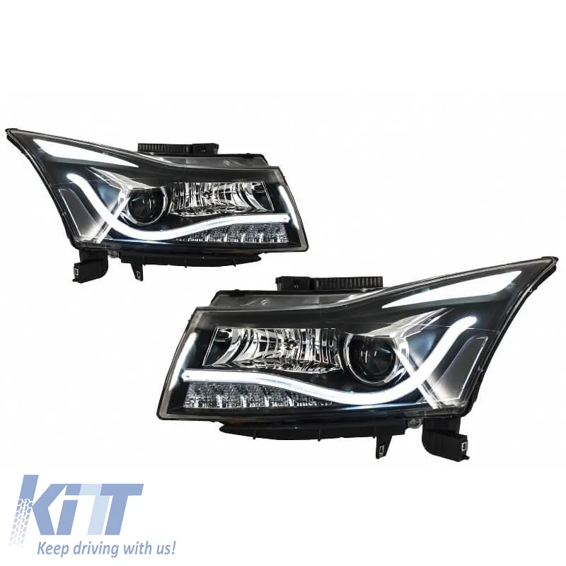 Headlights Set Suitable for Chevrolet Cruze 09-14 Tube DRL & Led Signal H7/H1 Black Manual Carner