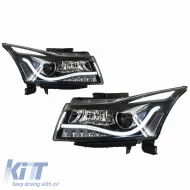 Headlights Set Suitable for Chevrolet Cruze 09-14 Tube DRL & Led Signal H7/H1 Black Manual Carner-image-6314461