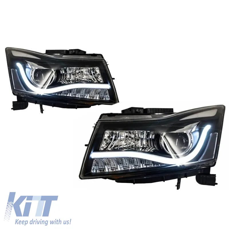 Headlights Set Suitable for Chevrolet Cruze 09-14 Tube DRL & Led Signal H7/H1 Black Manual Carner