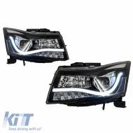Headlights Set Suitable for Chevrolet Cruze 09-14 Tube DRL & Led Signal H7/H1 Black Manual Carner-image-6314462