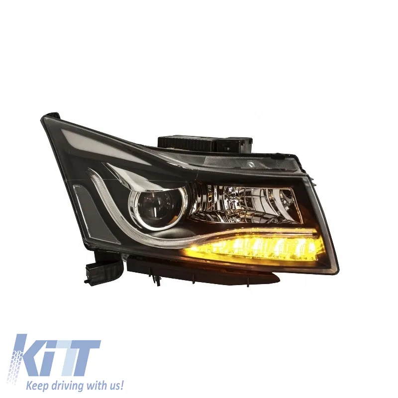 Headlights Set Suitable for Chevrolet Cruze 09-14 Tube DRL & Led Signal H7/H1 Black Manual Carner