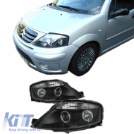 Headlights Set Suitable for Citroen C3 02-09 Angel Eyes Black H1/H1 Manual Sonar