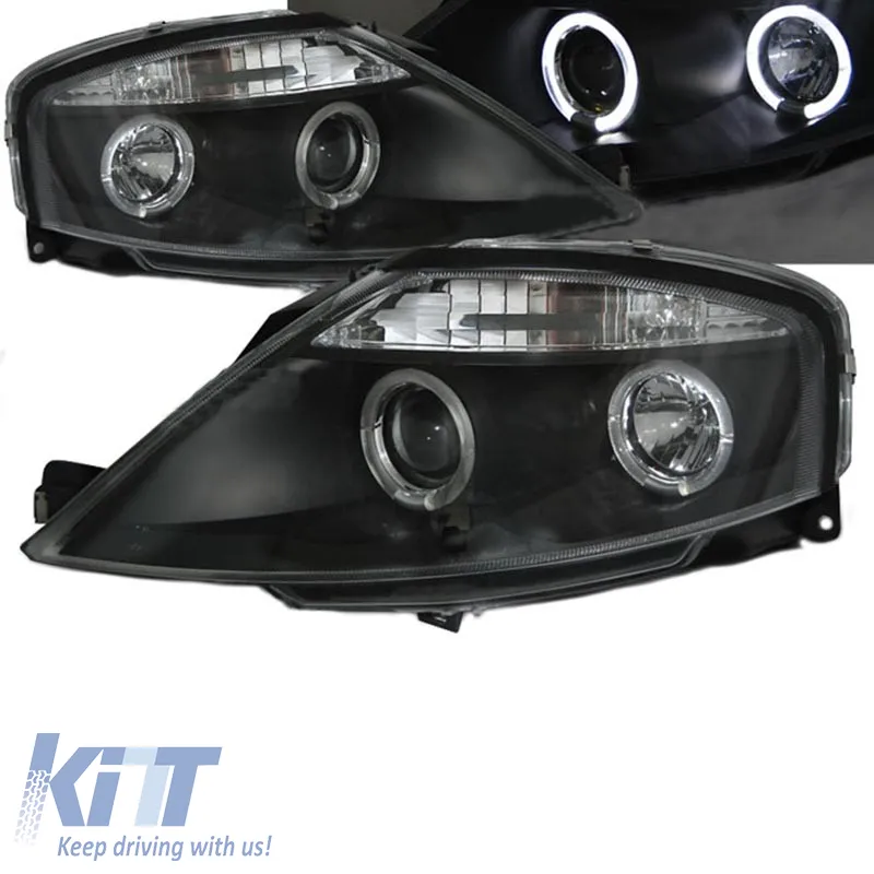 Headlights Set Suitable for Citroen C3 02-09 Angel Eyes Black H1/H1 Manual Sonar