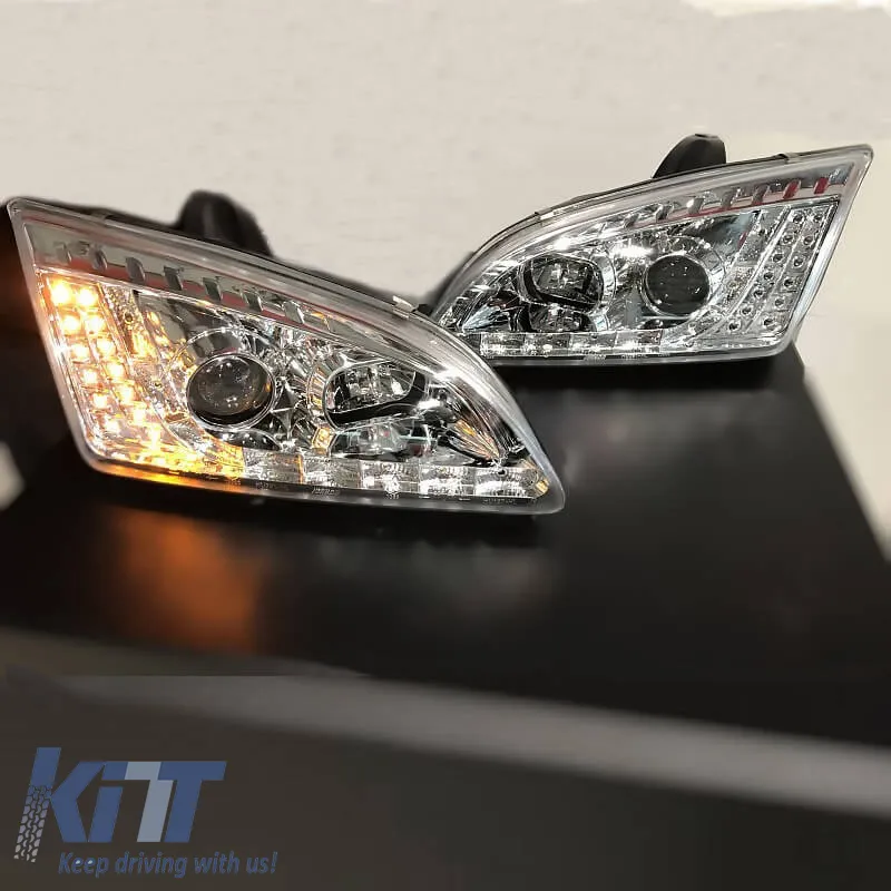 Headlights Set suitable for Ford Focus 04-08 DRL & Led Signal Chrome H1/H1 JunYan