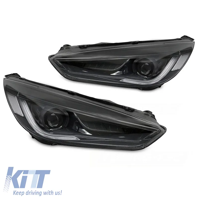 Headlights Set Suitable for Ford Focus MK3 15-18 TRU DRL Led Lights & Dynamic Led Signal Black H7/H7 Without Motor